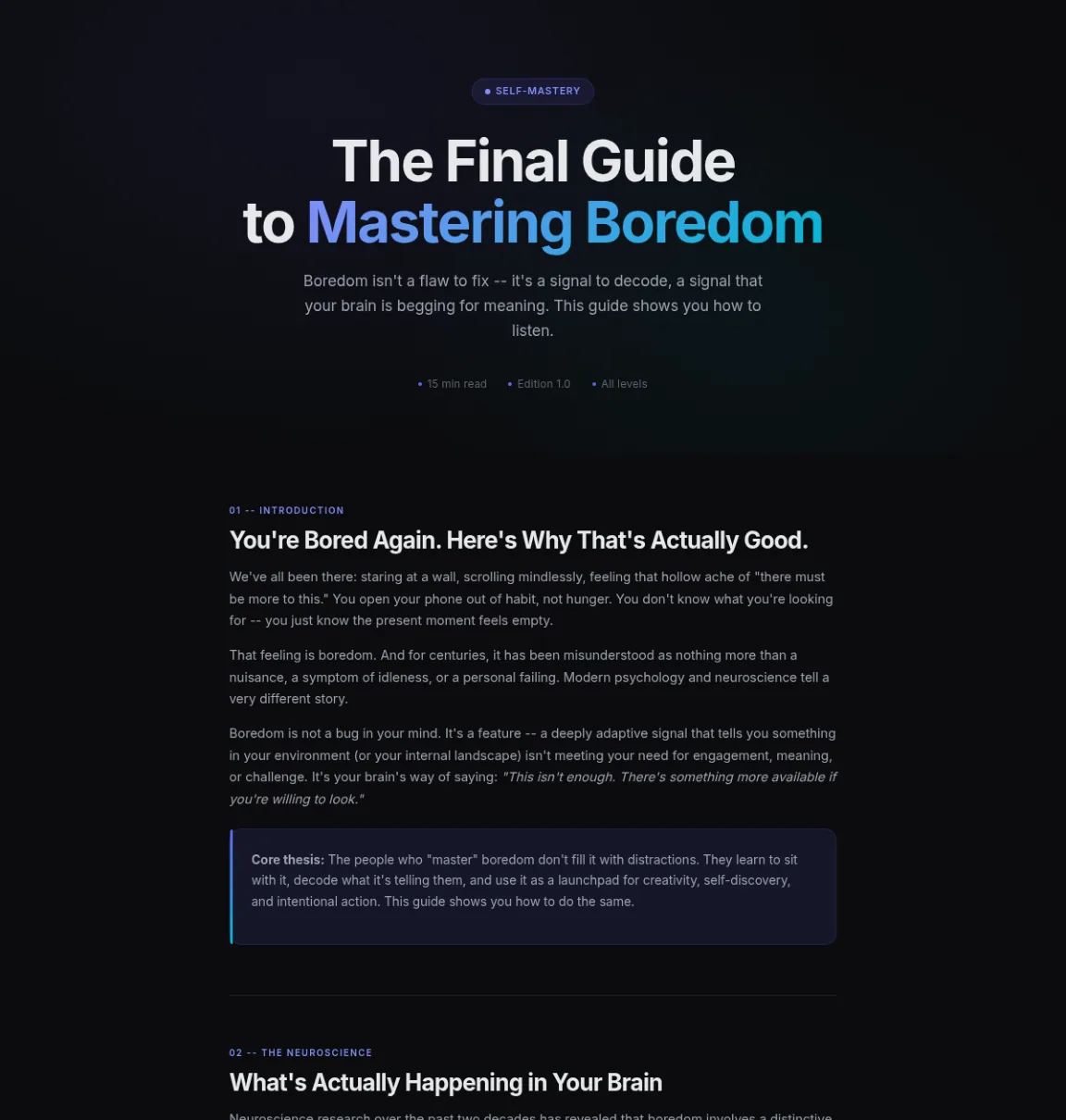 Preview of the first section of the Boredom guide