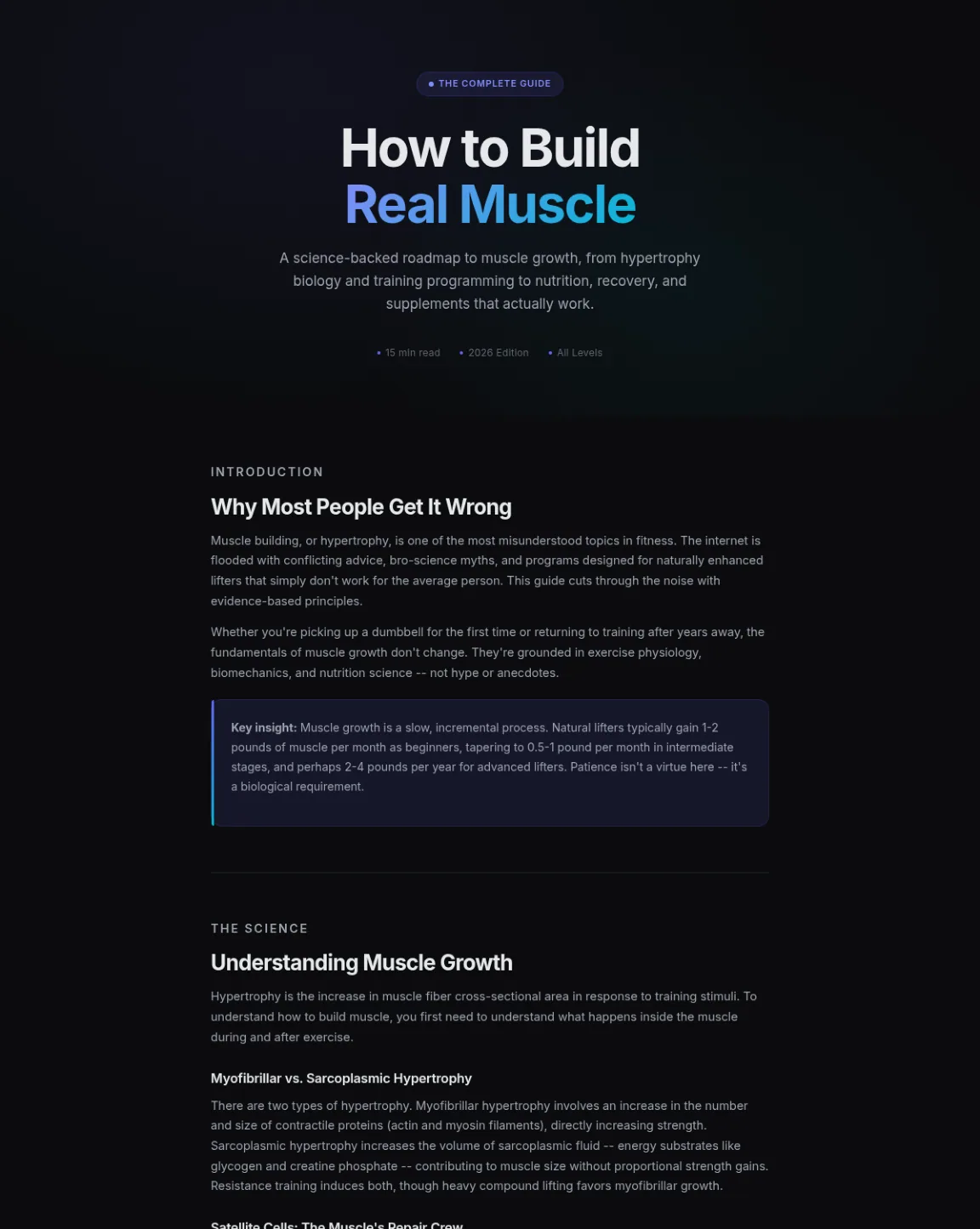 Preview of the first section of the Building Muscle guide