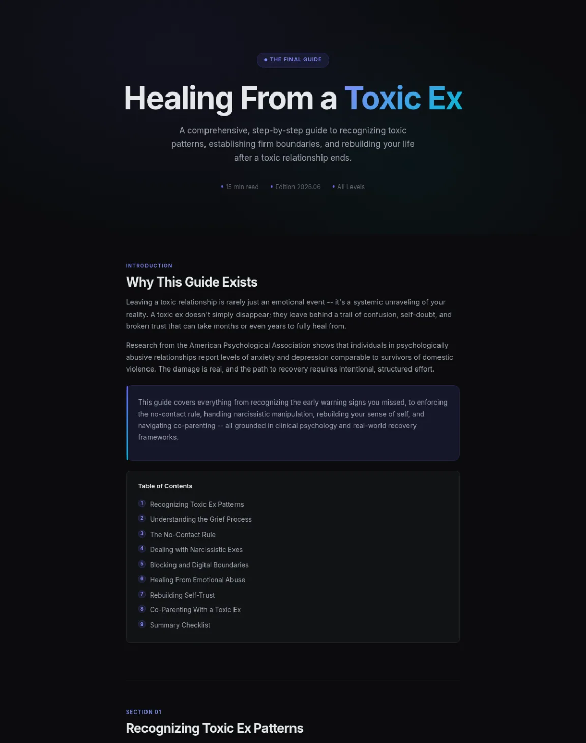 Preview of the first section of the Healing From A Toxic Ex guide