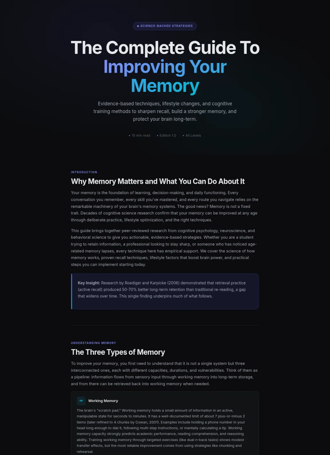 Preview of the first section of the Improving Your Memory guide