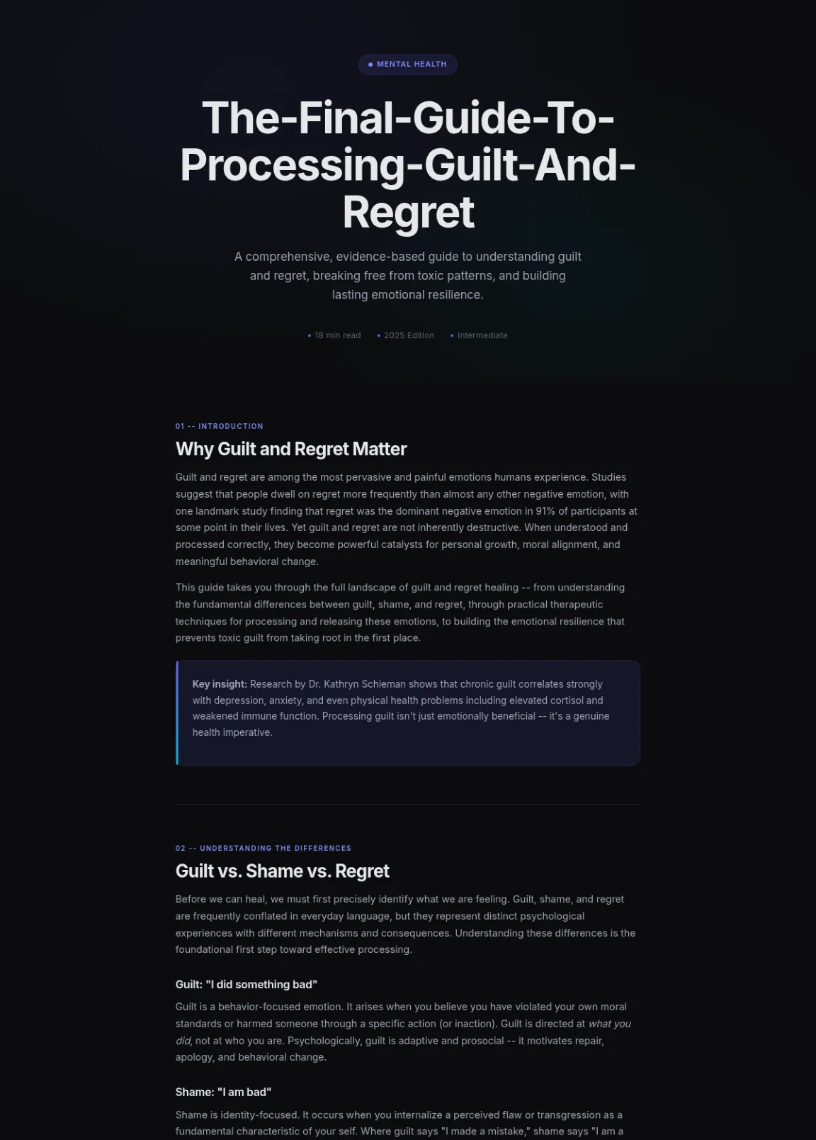 Preview of the first section of the Processing Guilt And Regret guide