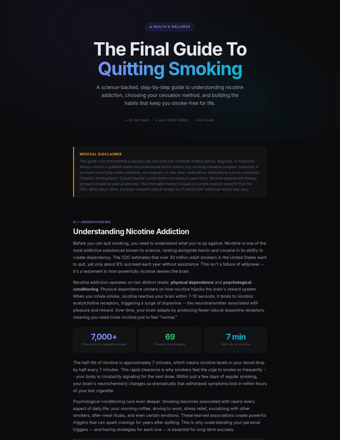 Preview of the first section of the Quitting Smoking guide